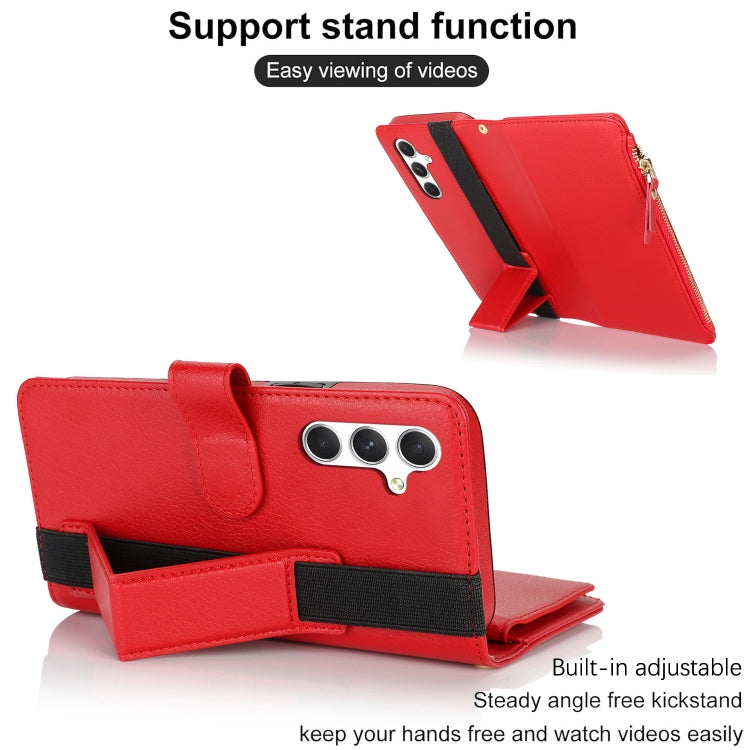 For Samsung Galaxy A55 Wristband Holder Zipper Purse RFID Leather Phone Case