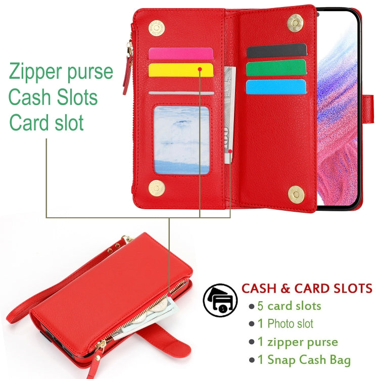 For Samsung Galaxy A55 Wristband Holder Zipper Purse RFID Leather Phone Case