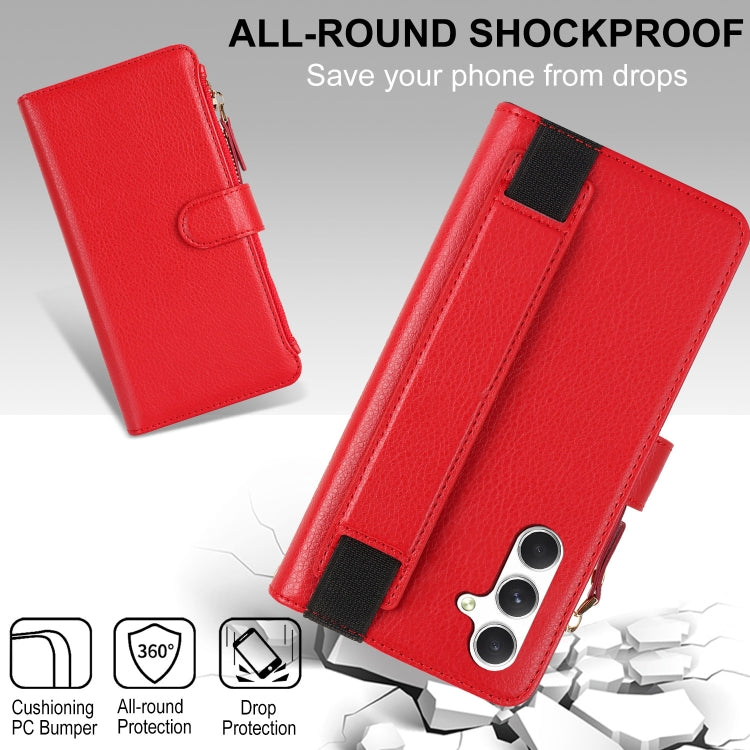 For Samsung Galaxy A55 Wristband Holder Zipper Purse RFID Leather Phone Case