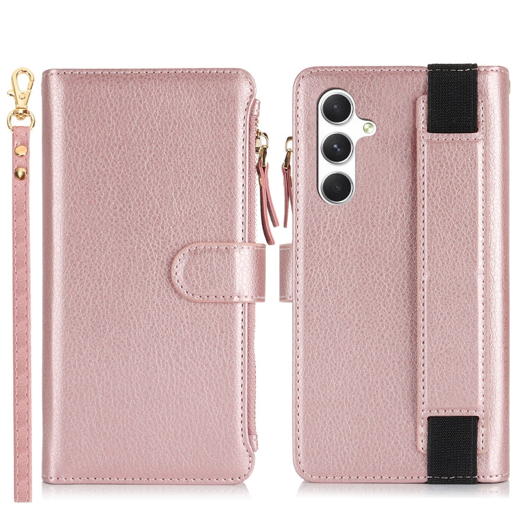 For Samsung Galaxy A55 Wristband Holder Zipper Purse RFID Leather Phone Case