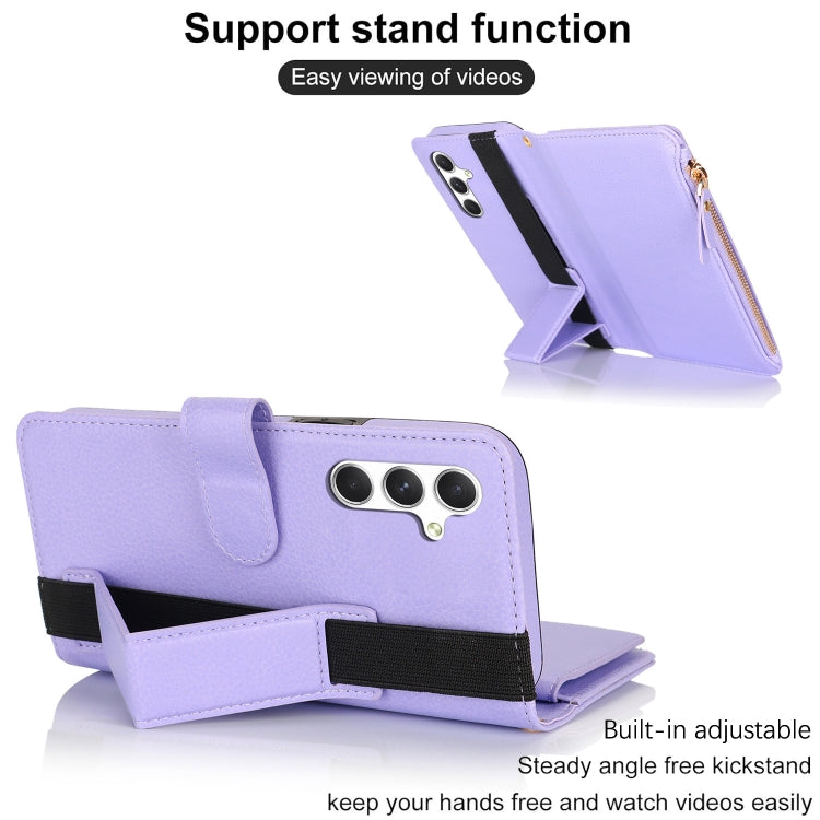 For Samsung Galaxy A55 Wristband Holder Zipper Purse RFID Leather Phone Case