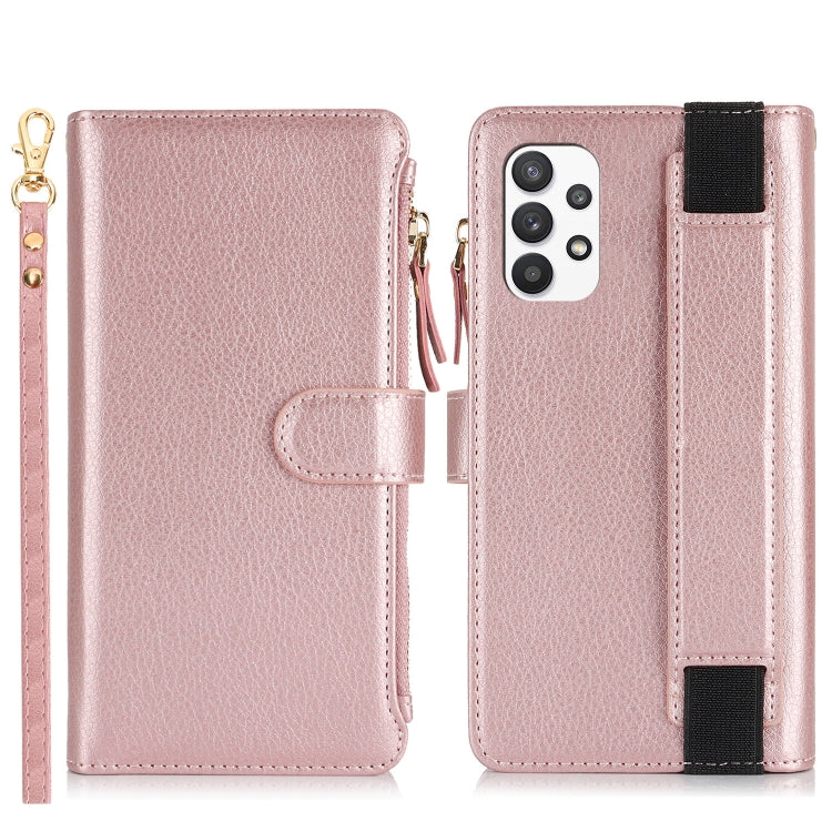 For Samsung Galaxy A72 Wristband Holder Zipper Purse RFID Leather Phone Case