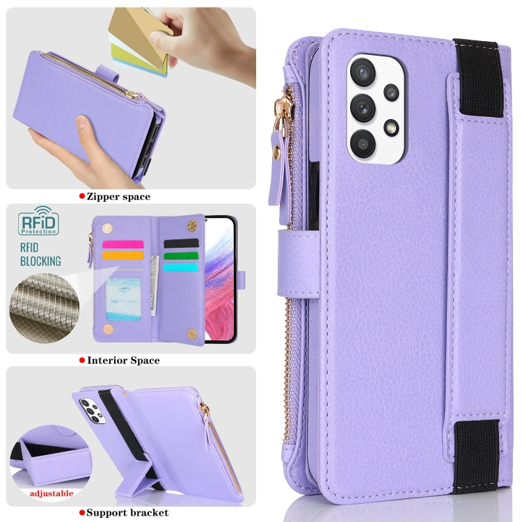 For Samsung Galaxy A72 Wristband Holder Zipper Purse RFID Leather Phone Case