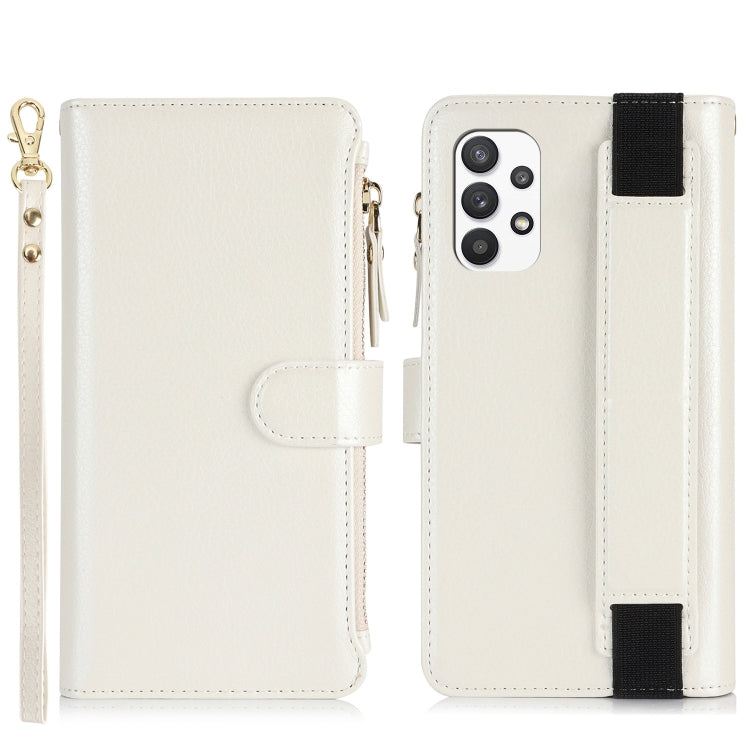 For Samsung Galaxy A73 Wristband Holder Zipper Purse RFID Leather Phone Case