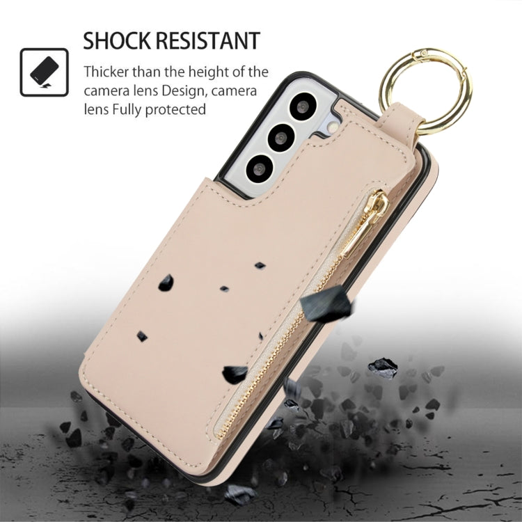 For Samsung Galaxy S21 FE 5G RFlD Anti-theft Double Buckle Ring Zipper Card Phone Case