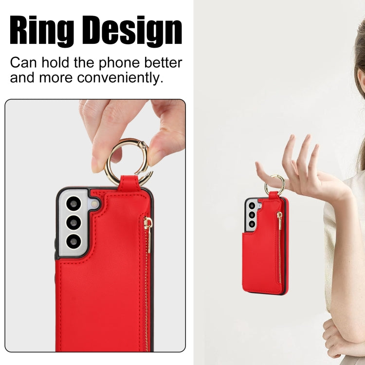 For Samsung Galaxy S21 FE 5G RFlD Anti-theft Double Buckle Ring Zipper Card Phone Case