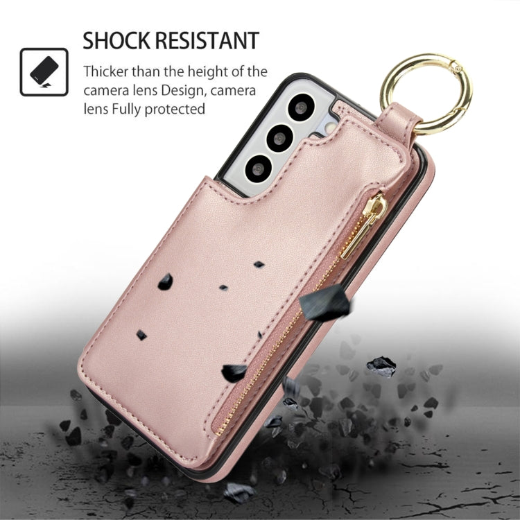 For Samsung Galaxy S21 FE 5G RFlD Anti-theft Double Buckle Ring Zipper Card Phone Case