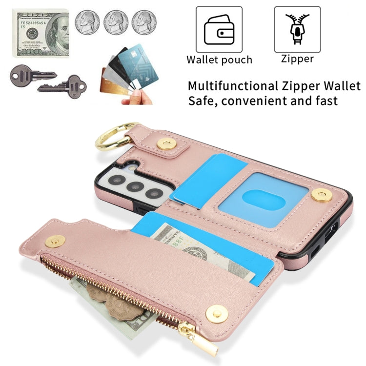 For Samsung Galaxy S21 FE 5G RFlD Anti-theft Double Buckle Ring Zipper Card Phone Case