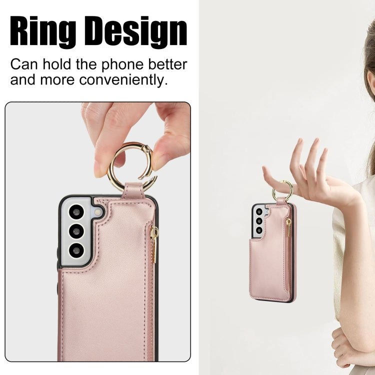 For Samsung Galaxy S21 FE 5G RFlD Anti-theft Double Buckle Ring Zipper Card Phone Case