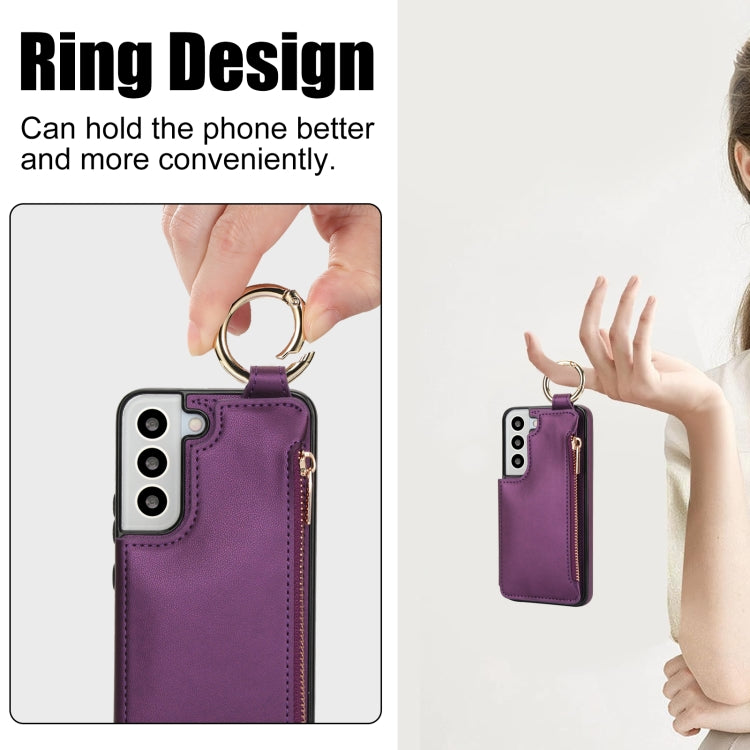 For Samsung Galaxy S21 FE 5G RFlD Anti-theft Double Buckle Ring Zipper Card Phone Case