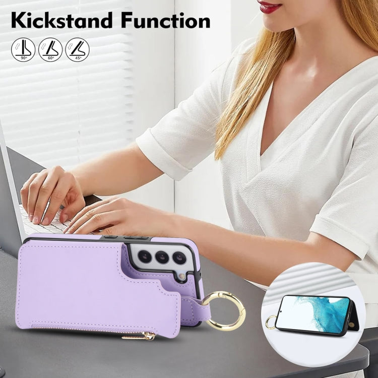For Samsung Galaxy S21 FE 5G RFlD Anti-theft Double Buckle Ring Zipper Card Phone Case