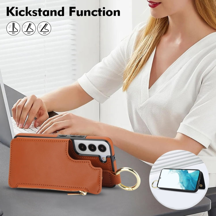 For Samsung Galaxy S21 FE 5G RFlD Anti-theft Double Buckle Ring Zipper Card Phone Case