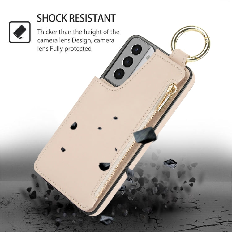 For Samsung Galaxy S21 5G RFlD Anti-theft Double Buckle Ring Zipper Card Phone Case