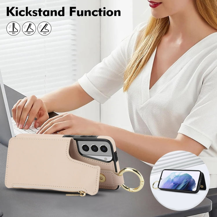 For Samsung Galaxy S21 5G RFlD Anti-theft Double Buckle Ring Zipper Card Phone Case