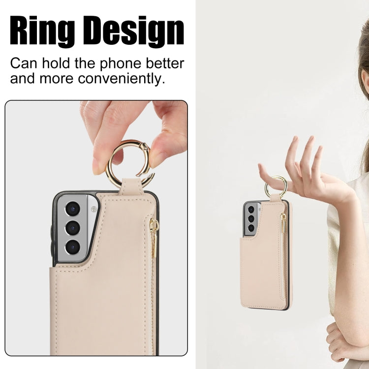 For Samsung Galaxy S21 5G RFlD Anti-theft Double Buckle Ring Zipper Card Phone Case