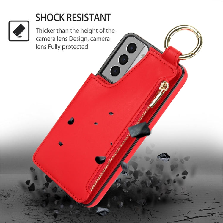 For Samsung Galaxy S21 5G RFlD Anti-theft Double Buckle Ring Zipper Card Phone Case