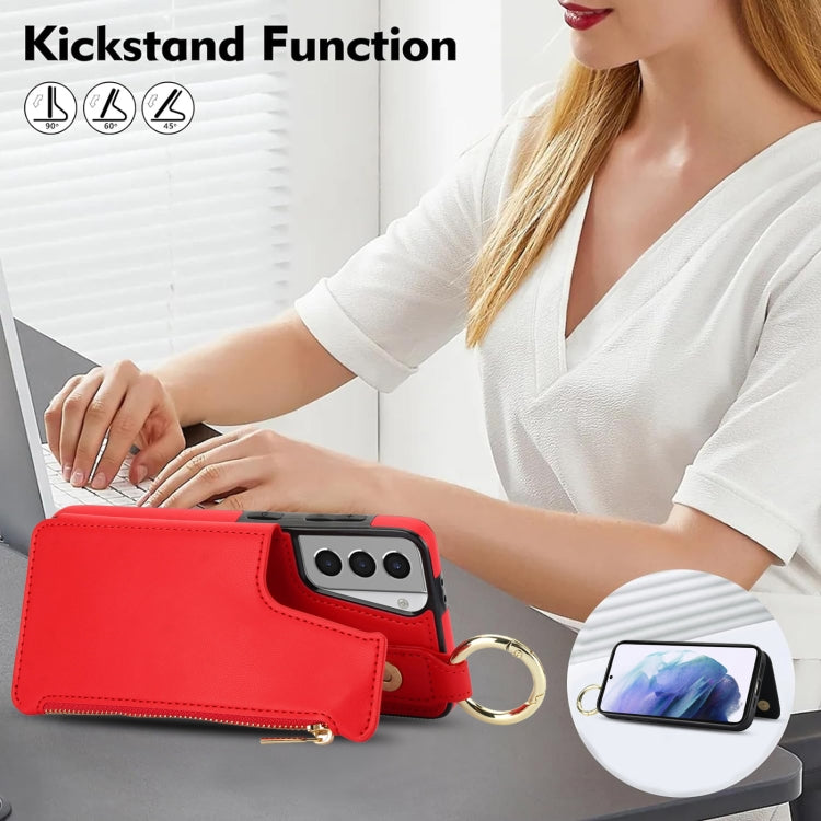 For Samsung Galaxy S21 5G RFlD Anti-theft Double Buckle Ring Zipper Card Phone Case
