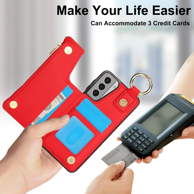For Samsung Galaxy S21 5G RFlD Anti-theft Double Buckle Ring Zipper Card Phone Case