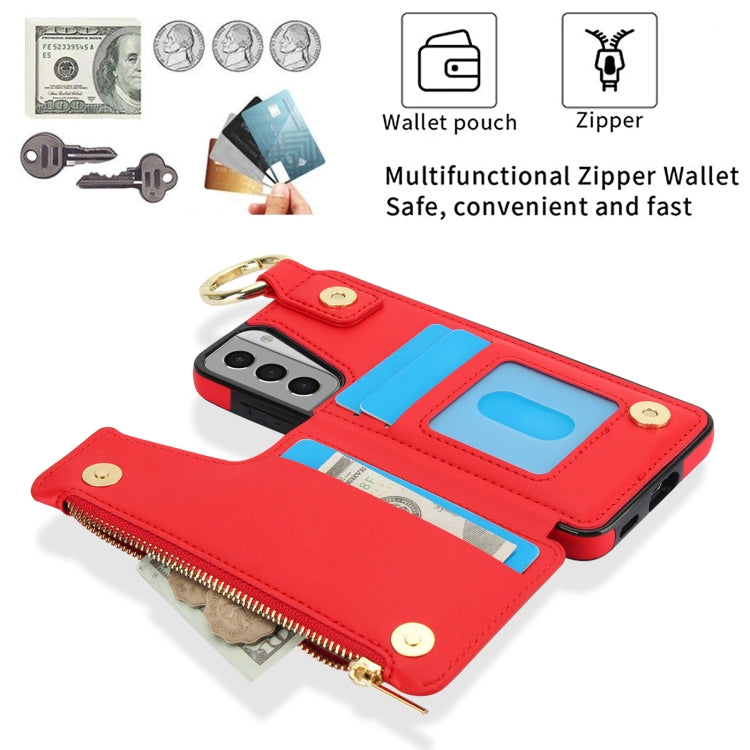 For Samsung Galaxy S21 5G RFlD Anti-theft Double Buckle Ring Zipper Card Phone Case