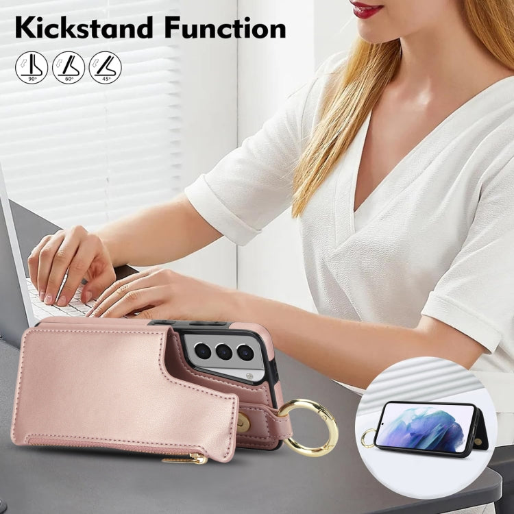 For Samsung Galaxy S21 5G RFlD Anti-theft Double Buckle Ring Zipper Card Phone Case