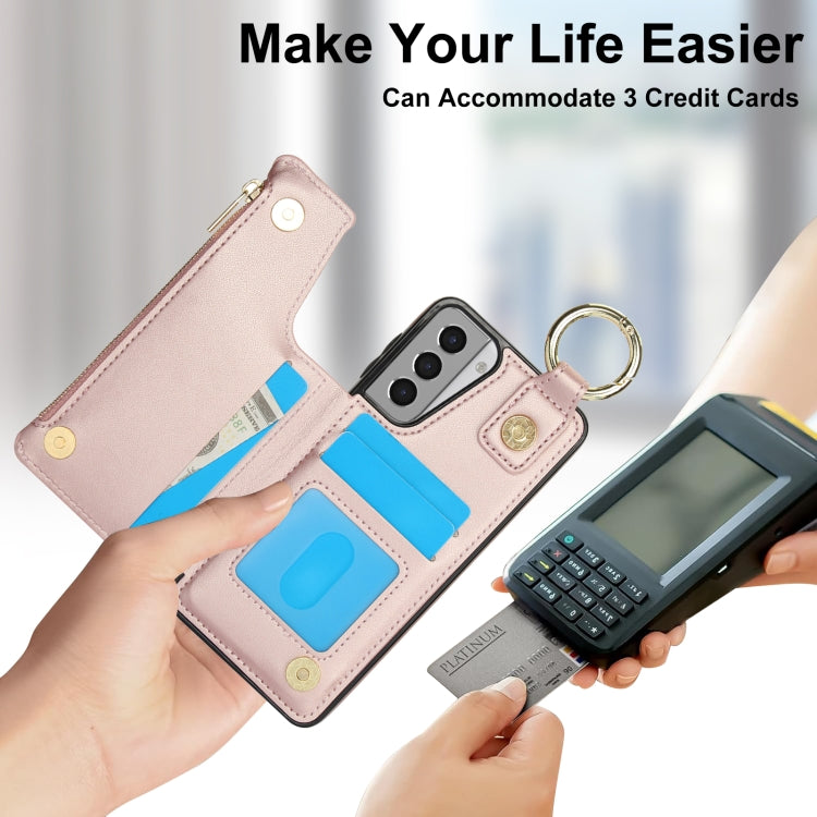 For Samsung Galaxy S21 5G RFlD Anti-theft Double Buckle Ring Zipper Card Phone Case
