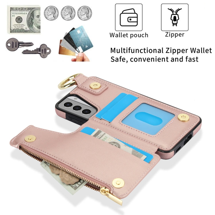 For Samsung Galaxy S21 5G RFlD Anti-theft Double Buckle Ring Zipper Card Phone Case