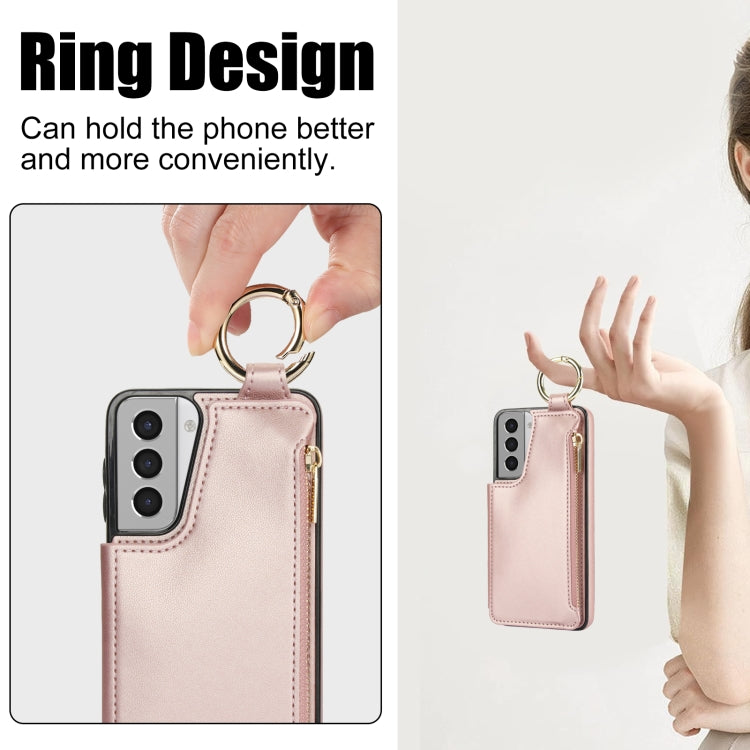 For Samsung Galaxy S21 5G RFlD Anti-theft Double Buckle Ring Zipper Card Phone Case