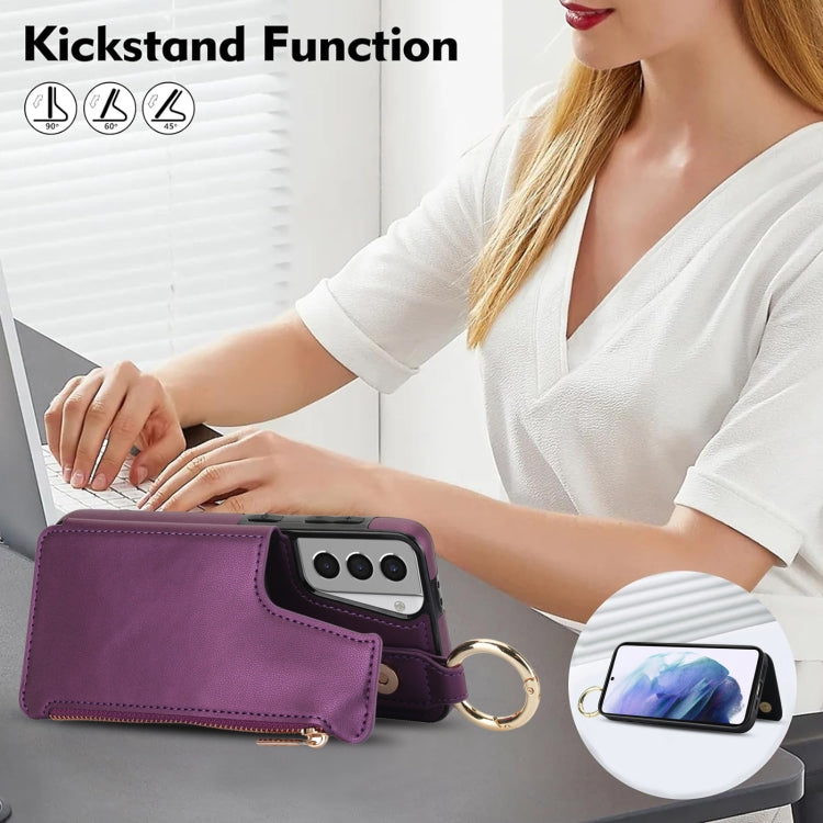 For Samsung Galaxy S21 5G RFlD Anti-theft Double Buckle Ring Zipper Card Phone Case