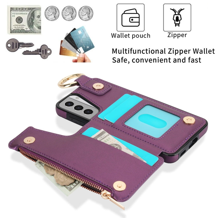 For Samsung Galaxy S21 5G RFlD Anti-theft Double Buckle Ring Zipper Card Phone Case