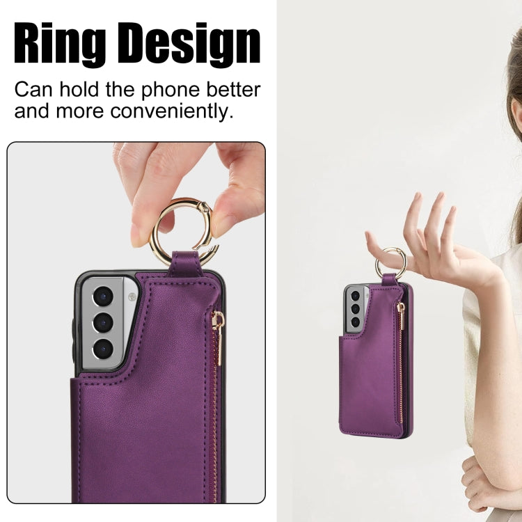 For Samsung Galaxy S21 5G RFlD Anti-theft Double Buckle Ring Zipper Card Phone Case