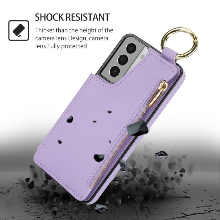 For Samsung Galaxy S21 5G RFlD Anti-theft Double Buckle Ring Zipper Card Phone Case
