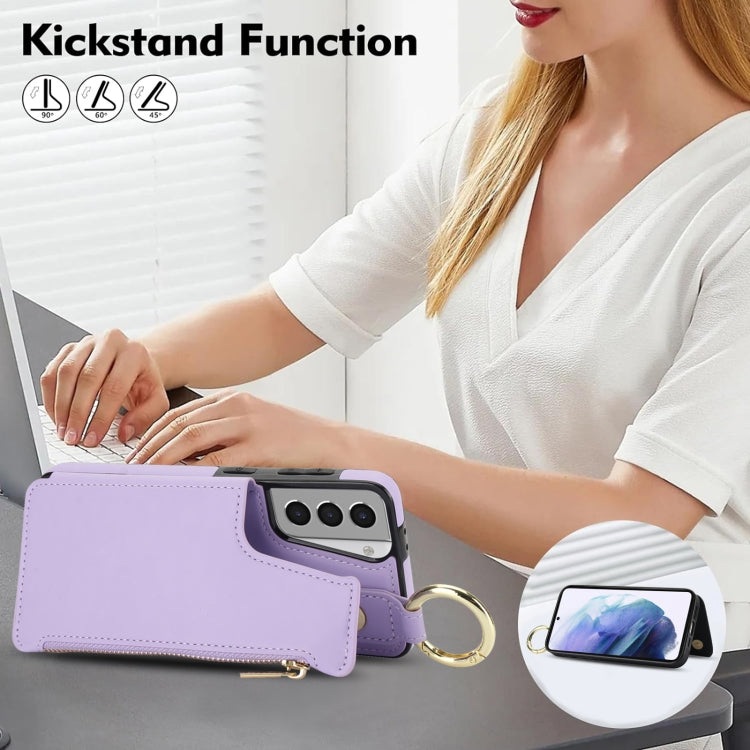 For Samsung Galaxy S21 5G RFlD Anti-theft Double Buckle Ring Zipper Card Phone Case