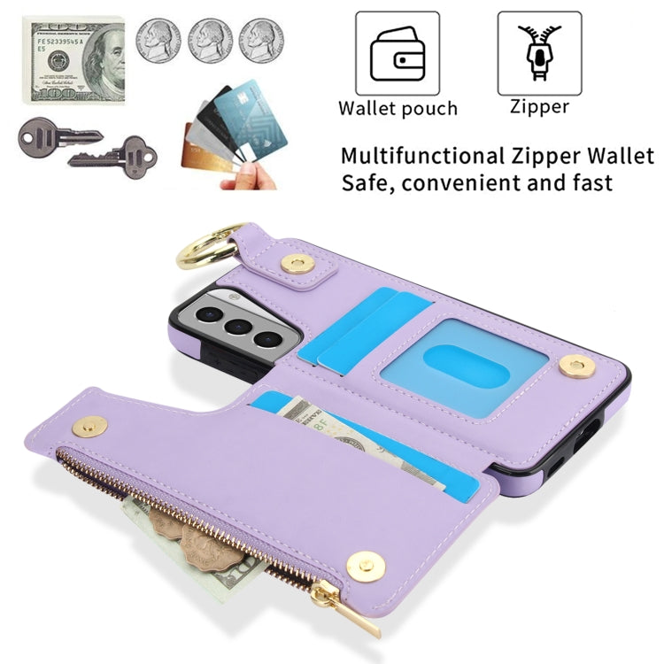 For Samsung Galaxy S21 5G RFlD Anti-theft Double Buckle Ring Zipper Card Phone Case
