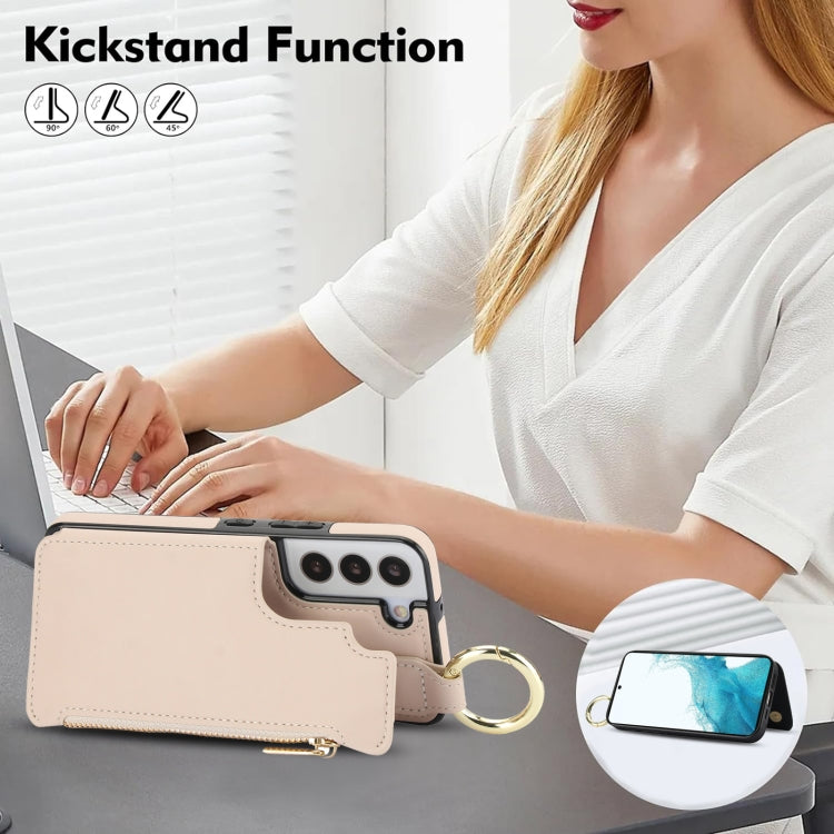 For Samsung Galaxy S22 5G RFlD Anti-theft Double Buckle Ring Zipper Card Phone Case