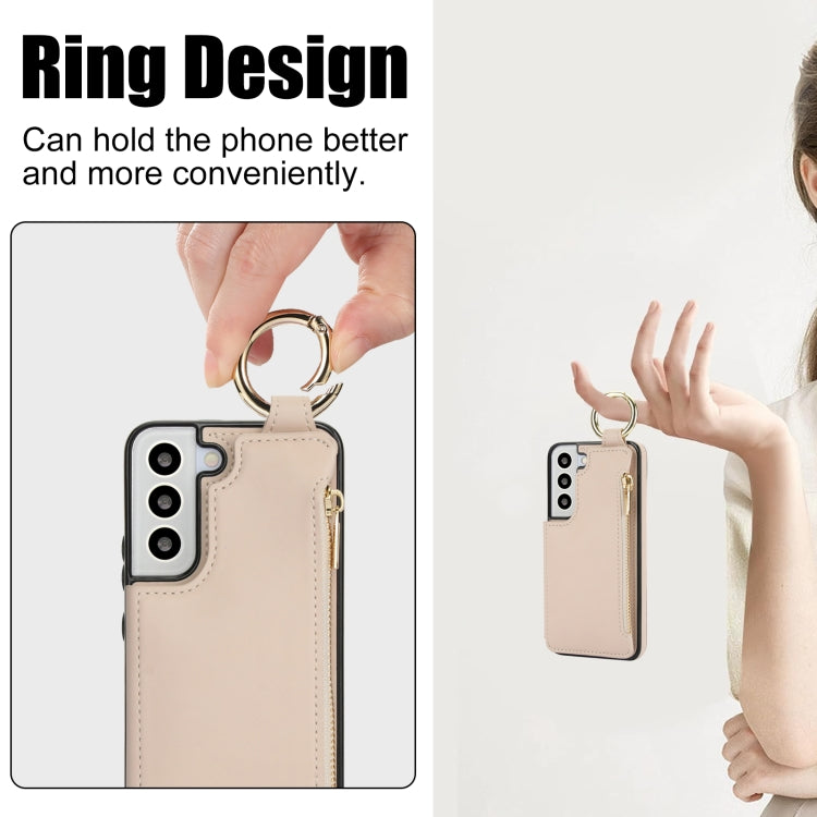 For Samsung Galaxy S22 5G RFlD Anti-theft Double Buckle Ring Zipper Card Phone Case