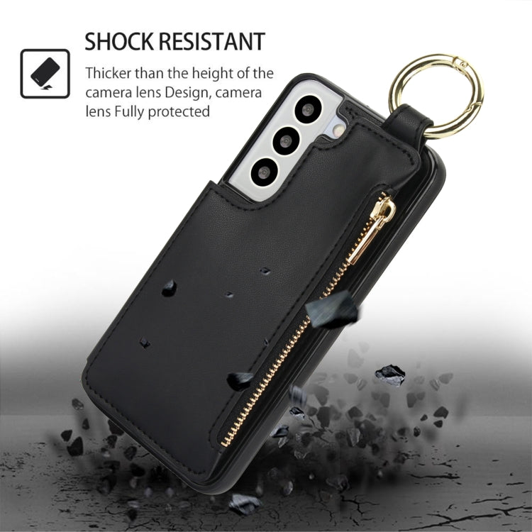 For Samsung Galaxy S22 5G RFlD Anti-theft Double Buckle Ring Zipper Card Phone Case