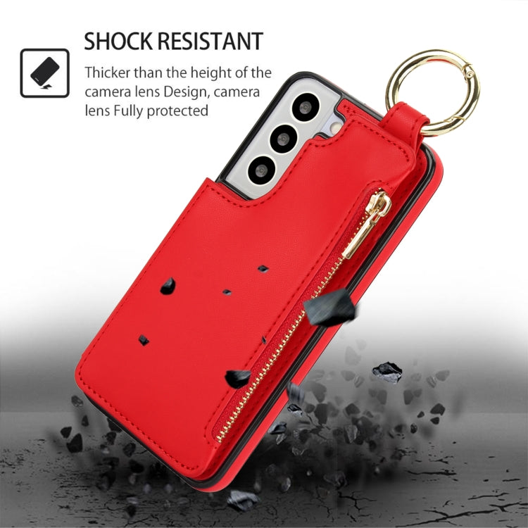 For Samsung Galaxy S22 5G RFlD Anti-theft Double Buckle Ring Zipper Card Phone Case
