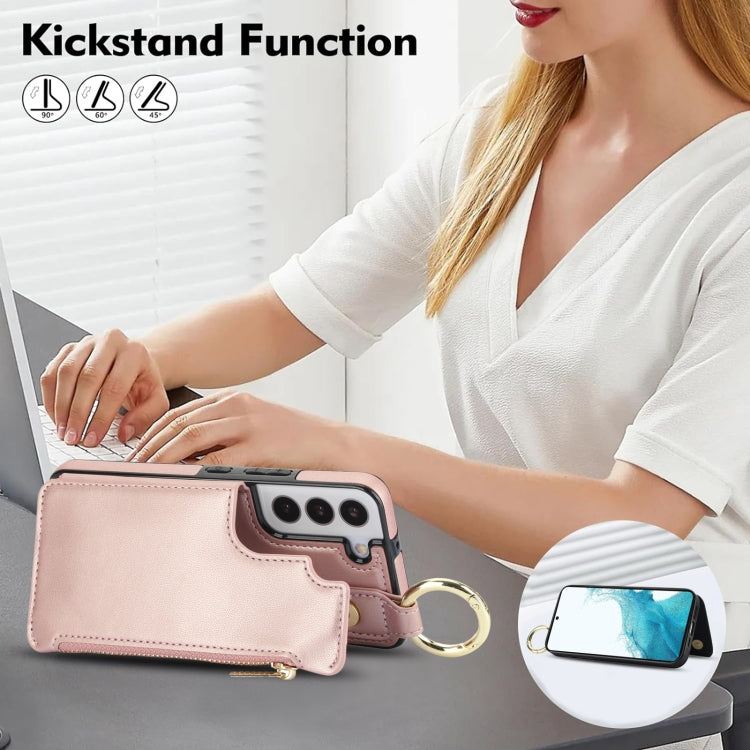 For Samsung Galaxy S22 5G RFlD Anti-theft Double Buckle Ring Zipper Card Phone Case