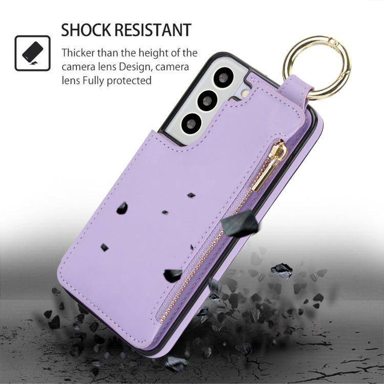 For Samsung Galaxy S22 5G RFlD Anti-theft Double Buckle Ring Zipper Card Phone Case