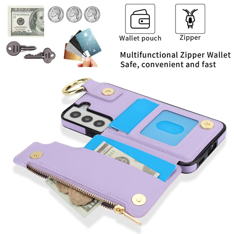 For Samsung Galaxy S22 5G RFlD Anti-theft Double Buckle Ring Zipper Card Phone Case