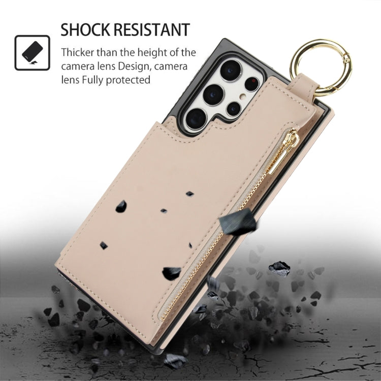 For Samsung Galaxy S22 Ultra 5G RFlD Anti-theft Double Buckle Ring Zipper Card Phone Case