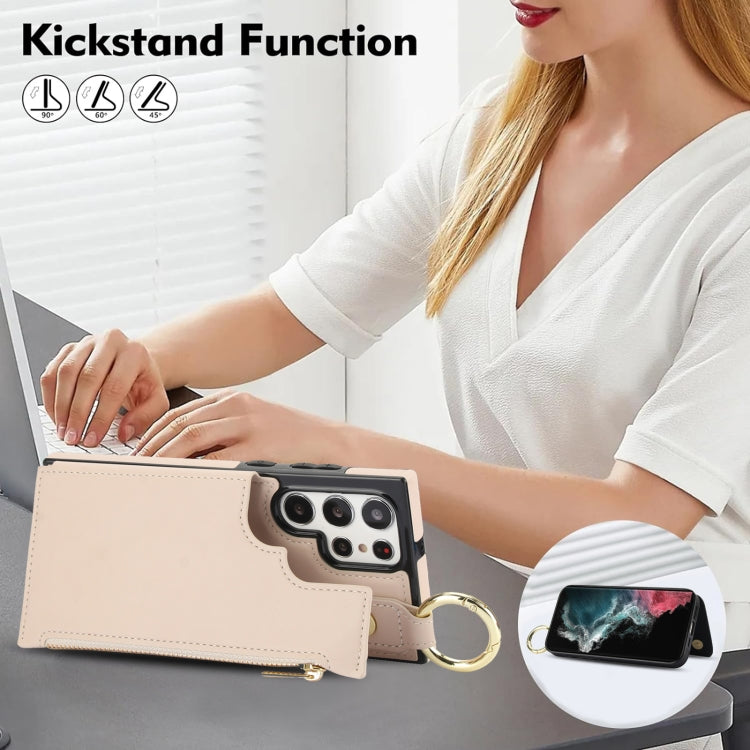 For Samsung Galaxy S22 Ultra 5G RFlD Anti-theft Double Buckle Ring Zipper Card Phone Case