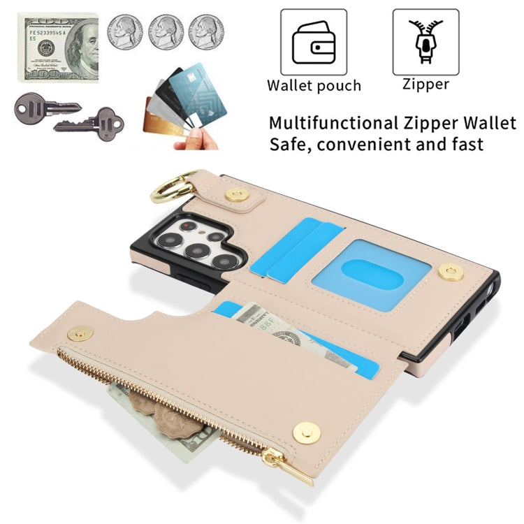 For Samsung Galaxy S22 Ultra 5G RFlD Anti-theft Double Buckle Ring Zipper Card Phone Case
