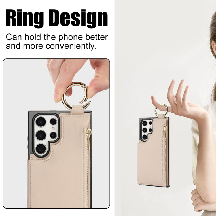 For Samsung Galaxy S22 Ultra 5G RFlD Anti-theft Double Buckle Ring Zipper Card Phone Case