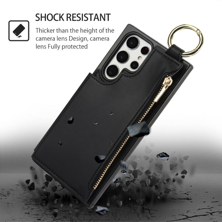 For Samsung Galaxy S22 Ultra 5G RFlD Anti-theft Double Buckle Ring Zipper Card Phone Case