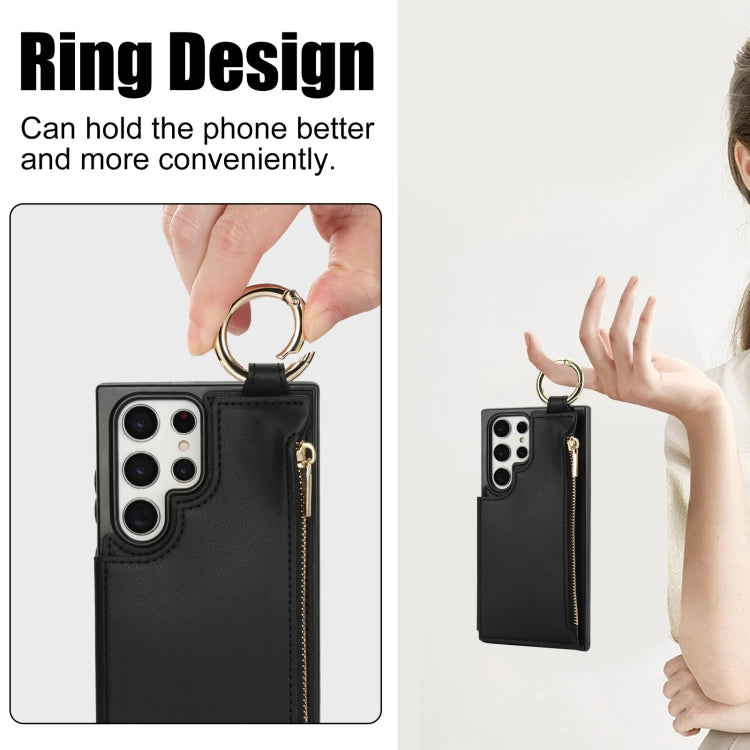 For Samsung Galaxy S22 Ultra 5G RFlD Anti-theft Double Buckle Ring Zipper Card Phone Case