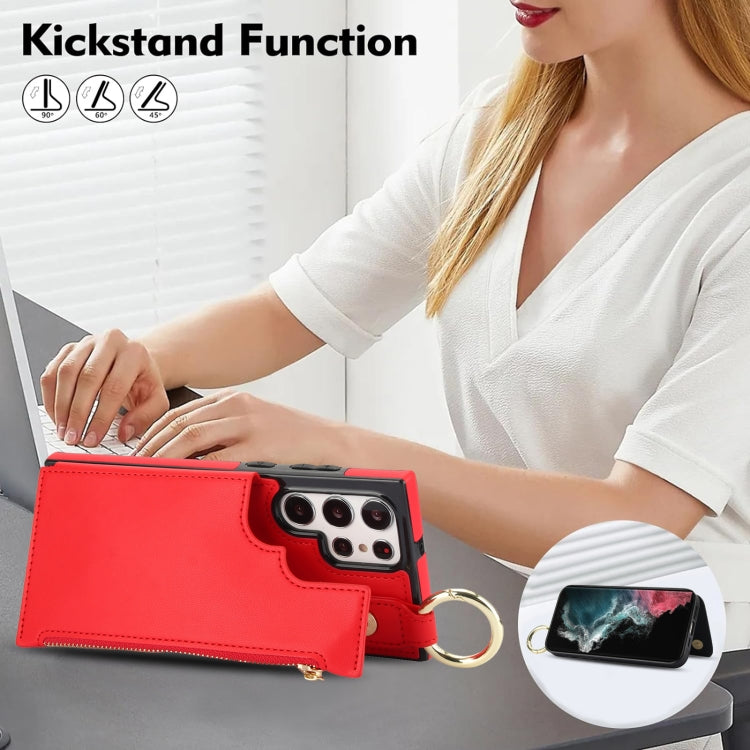 For Samsung Galaxy S22 Ultra 5G RFlD Anti-theft Double Buckle Ring Zipper Card Phone Case