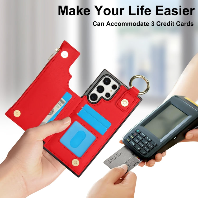 For Samsung Galaxy S22 Ultra 5G RFlD Anti-theft Double Buckle Ring Zipper Card Phone Case