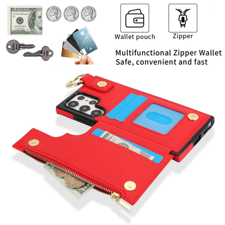 For Samsung Galaxy S22 Ultra 5G RFlD Anti-theft Double Buckle Ring Zipper Card Phone Case