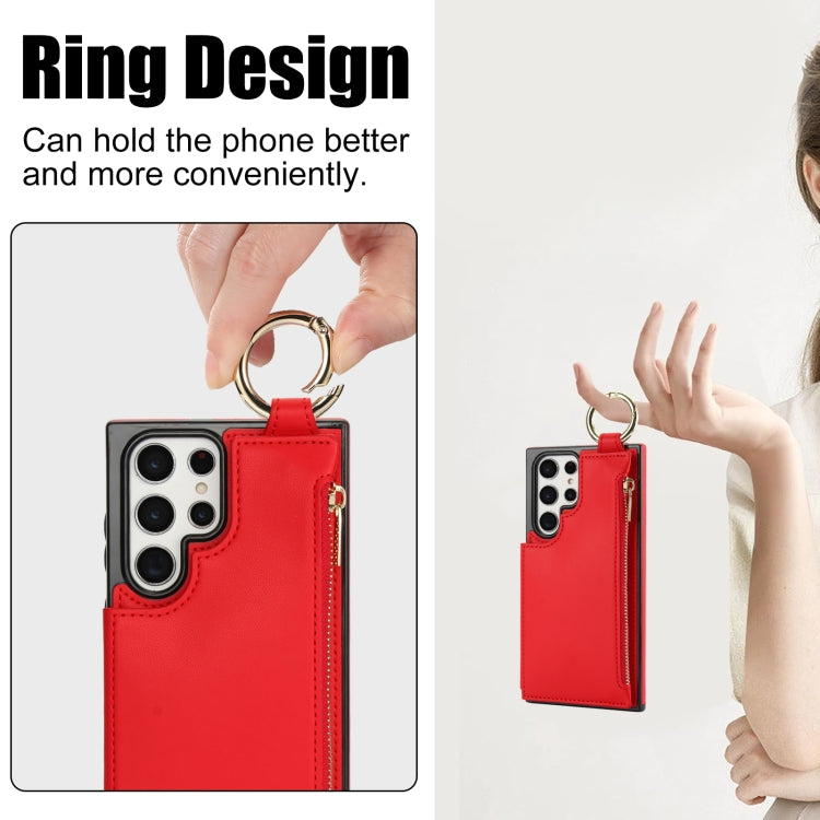 For Samsung Galaxy S22 Ultra 5G RFlD Anti-theft Double Buckle Ring Zipper Card Phone Case